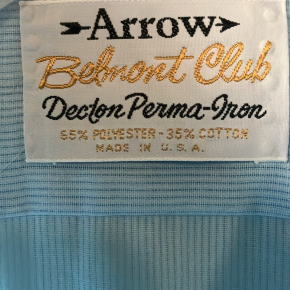 Arrow Belmont Club Decton Perma-Iron Made in USA Blue Short Sleeve Shirt men 16 - Picture 3 of 17